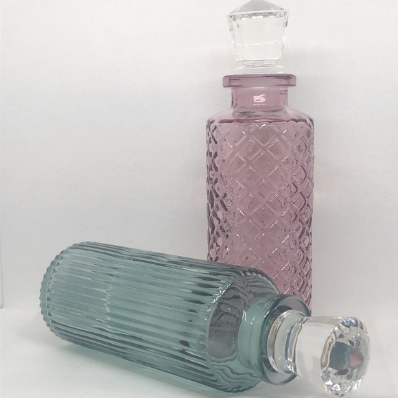 Seafoam Blue Green & Purple Lilac Glass Jars with Clear Crystal Tops NWT 6.5” - Picture 4 of 8